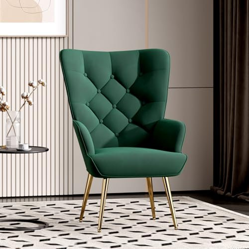 Aivermeil Sessel Wohnzimmer Einzelsofa Loungesessel modern Relaxsessel mit Gold Metallfüßen, Samt, für Wohnzimmer Schlafzimmer, Bis 150 KG Grün