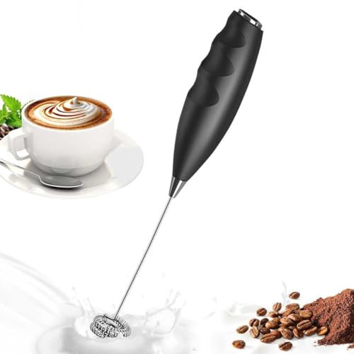 LULUWA Montalatte Palmare - Mini Frullatore per Bevande Frullatore a Immersione ElettricoFrusta Schiumatore per Caffè Stick Per Latte (Nero)