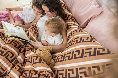 Cotton Market Oeko-Tex - Biancheria da letto 160 x 200 cm, in microfibra di cotone, 3 pezzi, copripiumino da 160 cm e 2 federe da 70 x 80 cm, motivo marrone e nero