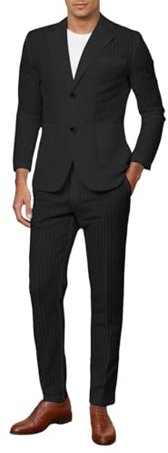 RUMAOZIA Ensemble 2 pièces en lin pour homme, coupe normale, décontracté, léger, blazer d'affaires et pantalon pour homme, costume classique d'été, plage, mariage, smoking, bal de fin d'année, Noir