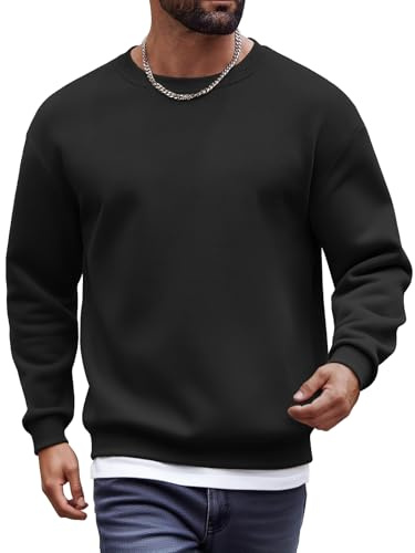 COOFANDY Sweat-Shirt pour Homme Col Rond Polaire Manches Longues Pull d'hiver Noir S