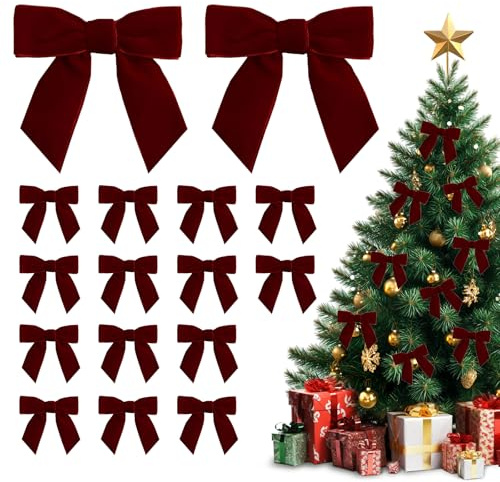 XiXiRan Noeud de Noel Rouge, 30 pcs Noeud Ruban Rouge, Noeud Sapin de Noel, Noeud Noël Cadeau, pour Sapin de Noël Emballage Cadeau Guirlande Mariage (Vin Rouge)