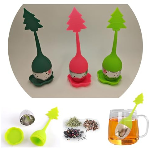 Furforstk Colino da tè per tè sfuso, 3 pezzi, per tè sfuso, con sottobicchiere, filtro per tè, manico in silicone, filtro in acciaio inox, filtro da tè e filtro per tè sfuso e spezie mulling