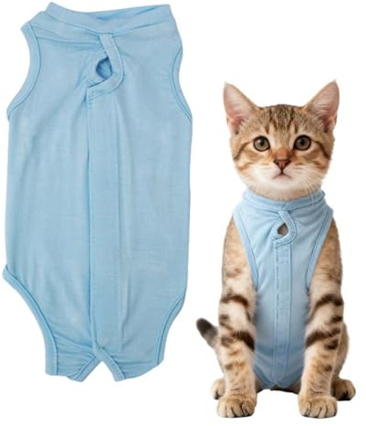 GNALIA Body Post Operatorio Gatto, Tuta Recupero Traspirante Antileccatura, Alternativa Al Collare Elisabettiano, 1 Pezzo Taglia M Blu Per 3-6 Kg