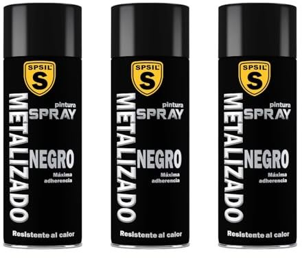 SPSIL Pintura Spray para Metal, Secado Rápido Negro(pack of 3) 400ml, Pintura Profesional Interior Exterior, Aplicación Fácil en Madera Plástico,DIY Decoración Muebles Automóviles