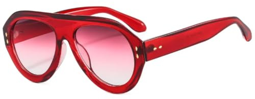 YLTPHD Lunettes de soleil pilote pour femmes - UV400, style rétro, rivets décoratifs, verres ronds dégradés (rouge, violet, rose)