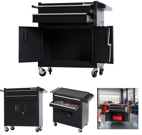 TANKSTORM Tool Chest Heavy Duty Cart Steel Rolling Tool Box with Lockable Doors (TZ12 Black)