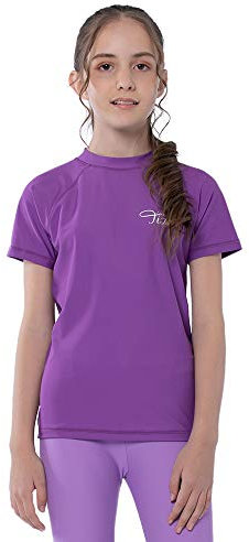 TIZAX Mädchen Kurzarm UV Schwimmshirt Kinder Badeshirt UPF50 + Schnelltrocknend Rashguard Violett 4 Jahre/104