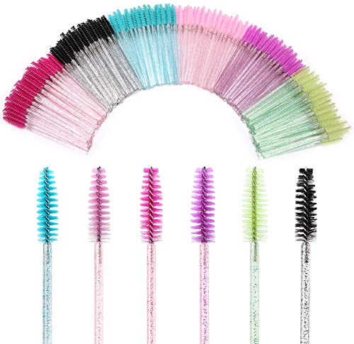Elisel 300 PCS Disposable Mascara Brushes Crystal Eyelash Brushes Mascara Wands Applicator Eyelash Extensions Makeup Tools Eyebrow Brush (Crystal multicolor)