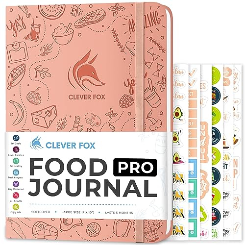 Clever Fox Food Journal Pro – diet- och wellnessplanerare för kvinnor och män – viktminskningsdagbok med kalorispårare – matlogga för spårning av måltider, träning och viktminskning – 18,5 x 26 cm,