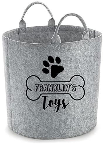 Daytripper Personalised Toy Box For Dogs Paw Print Custom Name Bone Storage Basket Pet Toybox Chest Trug Gift For Dog Owners Puppies Toys Pets Multi Purpose Puppy Accessories (MEDIUM, GREY)
