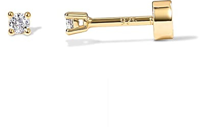 PAVOI 14K Gold Plated Solid 925 Sterling Silver Post Cubic Zirconia Stud Flat Back Earrings for Women | Cartilage Earring | Helix Piercing Jewelry | Small Stud Earrings for Women