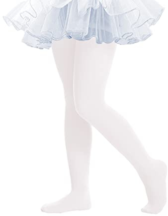 THMEVOK Ultra Soft Ballet Tights for Toddler Girls - Breathable, Opaque, Footed, Thick, Warm Stockings - White (1-3T)