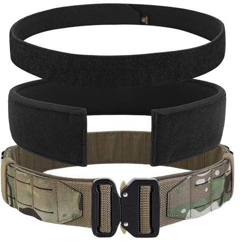 KRYDEX GEAR Cintura Tattica da Combattimento 2 Pollice Cintura Militare Molle con Chiusura Rápida Cintura Tiro per Sport e Caccia all’Aria Aperta (MC,L)