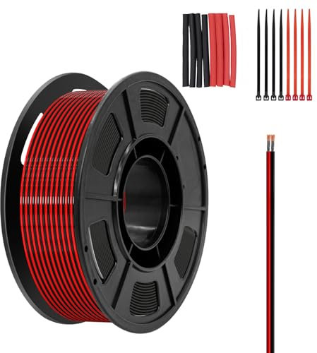 Piwaal 20AWG Electrical Wire Spool 0.42mm² 25ft Each 20 Gauge 2 Conductor Parallel Wire (Red 7.62M Black 7.62M) Hook Up Oxygen Free Stranded Tinned Copper Cable for LED Strip/Bulbs/Lamps