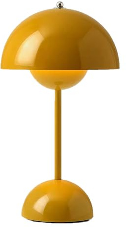 TRIXES Lámpara de mesa recargable de hongos amarillo mostaza, lámpara inalámbrica portátil, 2000 mAh, recargable por USB, para salón, dormitorio, decoración del hogar