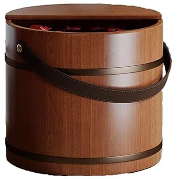RR-YRN Portable Wooden Foot Basin with Leather Handle and Lid Convenient Tub for Home Sauna Spa Accessory Wooden Bathing Bucket