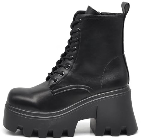 IF FASHION Bottines pour femme en cuir synthétique avec talon épais plateforme semelle compensée double fond tank MP752-1, 39 EU