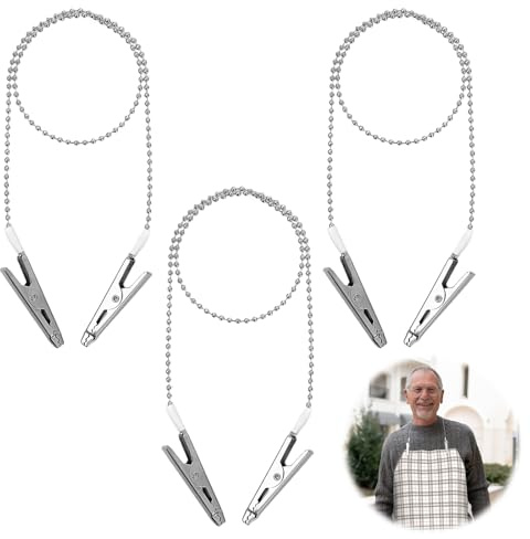 3 pezzi portatovaglioli bavaglini clip per dentista tovaglioli catena adulto grano catena tovagliolo clip asciugamano grembiule bavaglini collane collo con clip in metallo