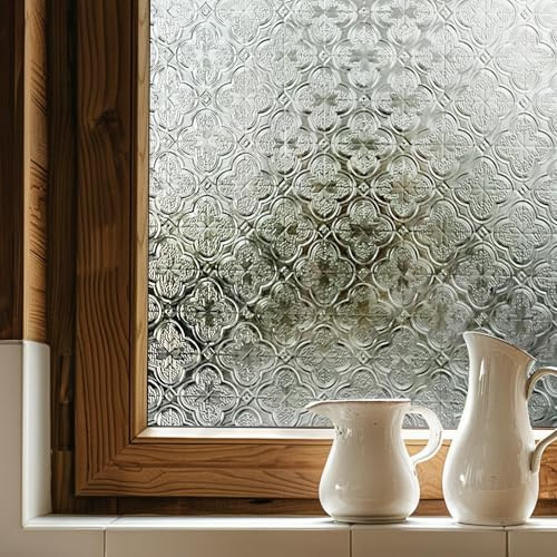 3D Stained Glass Window Film, Decorative Window Privacy Film for Bathroom,Front Door,Home, Sun Blocking Heat Control,Static Cling, Flowering Crab-Apple 23.6inch x 35.4inch
