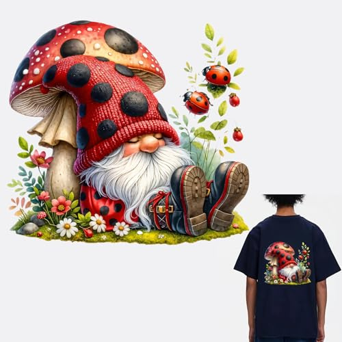 Cute Mushroom Ladybug Gnome Flower Leaf Iron On Transfers for T-Shirts Rub on Transfers Stickers Vinyl Ready to Press Stickers Iron on Decals for T-Shirts Clothing Hoodie DIY Crafts