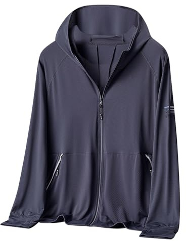 HAOLEI Chaqueta Deportiva Hombre Talla Grande Sudadera de Verano Protección Solar de Cremallera Completa con Capucha Ligero y Transpirable Top de Pesca Al Aire Libre con Bolsillos Ropa Funcional