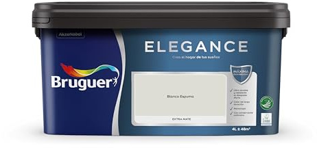 Bruguer ELEGANCE Pintura Monocapa ExtraMate, Paredes y Techos, Interior, Exterior protegido, Alta Durabilidad, UltraLavable, Resistente al Desgaste y Manchas Blanco Espuma 4L