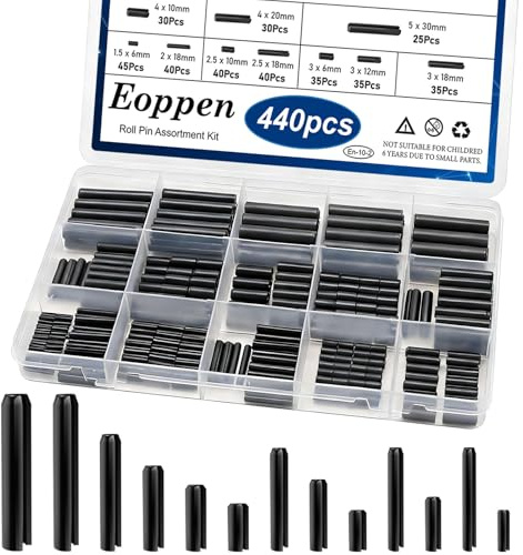 Eoppen 440Pcs Roll Pin Assortment Kit - Slotted Spring Pins Steel Split Expansion Pin 13 Sizes M1.5 M2 M2.5 M3 M4 M5 M6 for Home Improvement Automotive Repair