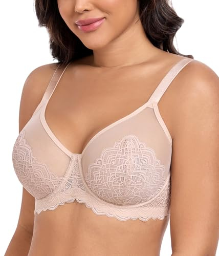DotVol Women's Lace Minimizer Underwire Plus Size Bra(Beige,32E)