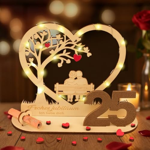 ARTREE Regalo de dinero boda 25 años matrimonio, regalo de boda de plata | Regalo para bodas de plata con cadena de luces LED, ideas de regalo para bodas de plata para el 25 Decoración para bodas de