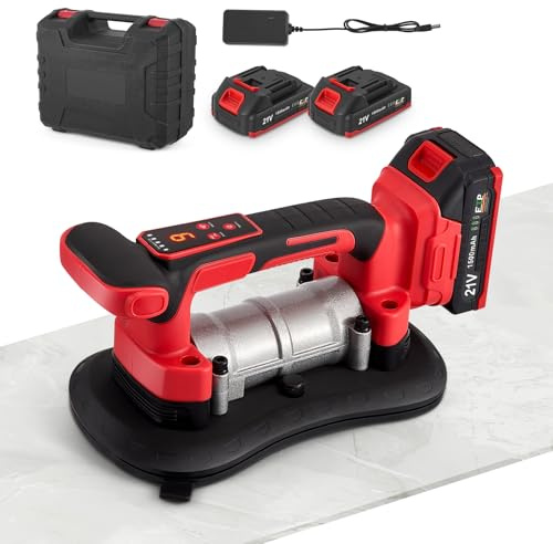 GJCrafts Vibratore per piastrelle e ventose a batteria 2 in 1 con leva, 9 livelli, 285 x 150 mm, ventosa 200 kg, adsorbimento per piastrelle di grandi dimensioni da parete e pavimento