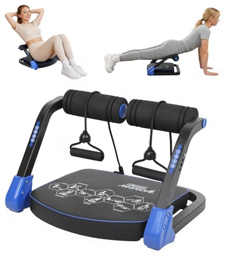 Adjustable Abdominal Trainer, Ab Machine Sit Up Equipment, 4 Resistance Levels Crunch Machine, Foldable Ab Trainer Resistance Bands, Non Slip Handles Home Gym Core Workout Machine