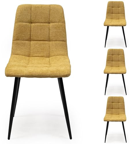 Homely® | Pack 4 sillas Aitana para Comedor | Elegante y Sofisticada | Sillas de Comedor con Acabado Tela Chenilla | Patas Metal Color Negro | Diseño cómodo y ergonómico | Mostaza