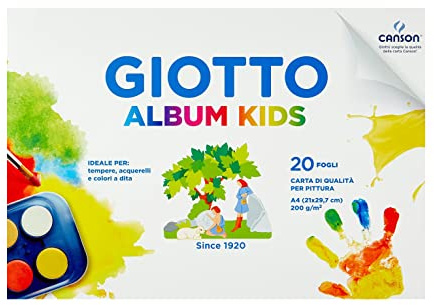 Giotto Kids, Album da 20 fogli carta bianca a grana fine per pittura, A4, 200g/m2