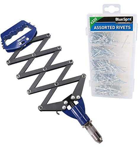 Lazy Tong Blind Pop Pot Rivet Riveter Gun 2.4mm – 6.4mm + 320 Aluminium Rivets