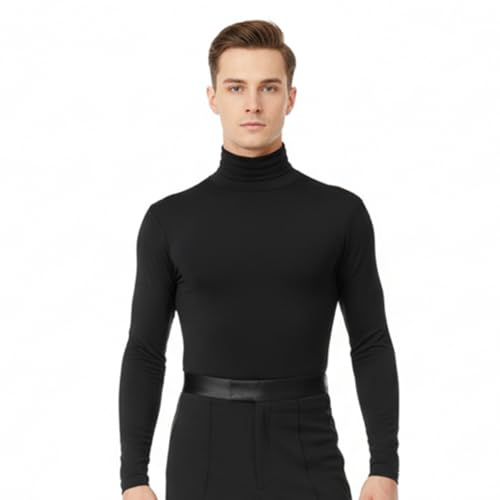 Ready4Dance Body Col Roulé Homme Danse – Manches Longues, Tissu Élastique, Fermeture Boutons – Pour Danses Latines, Salsa, Samba, Cha Cha – Noir ou Blanc – Tailles S à 3XL – Made in Italy,noir S