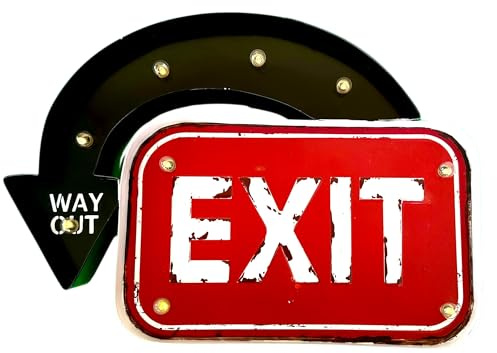 Leuchtschild Retro-Schild Wandschild im Vintage-Stil LED Schild Dekoschild Ausgang 50er Jahre Haus Dekoration Retro Leuchtkasten Metallhandwerk (Exit)