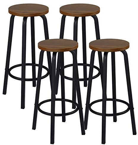 WOLTU 4X Barhocker Barstuhl Bistrohocker Tresenhocker runde Sitzfläche aus MDF Gestell aus Metall Dunkelbuche BH237dc-4