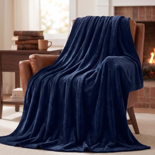 Bear&Panda Flannel Fleece Throw Blanket Soft & Warm, Navy, 200 x 240 cm | Cosy Microfibre Fleece Throw, Fade & Stain Resistant, Quick-Dry & Reversible Perfect For Sofa, Bed, Camping & Travel Blanket