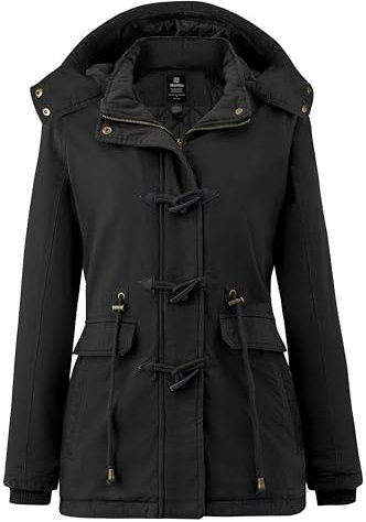 Wantdo Women's Winter Hooded Windproof Coat Warm Fleece Cotton Coat Classic Casual Ladies Jacket Outdoor Parka Jacket Black 3XL