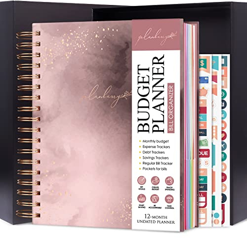 PLANBERRY Large Budget Planner & Monthly Bill Organizer with Pockets – Budgeting Book, Finance & Expense Tracker, 8.3x9.4″ (Rose Gold)