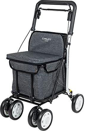 Carlett - Lett800 Comfort Move| Chariot de courses pliable | Avec 4 roues avec siège | Produit Médical Classe I Homologué | Sac amovible 29L/15kg | Plateau Porte-objets | Gris.
