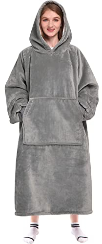 Waitu Kapuzendecke, Geschenk für Frauen und Männer, Sherpa-Decke für Erwachsene, Übergroße Decke, dicke Sherpa-Decke, warmer Morgenmantel für den Körper, Grau