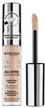 Deborah Milano - Correttore Fluido 24 Ore Perfect All-Over con Acido Ialuronico, 02 Beige, Lunga Tenuta Waterproof, Effetto Alta Coprenza e Idratante, Minimizza Occhiaie e Discromie del Viso, 5.5 gr