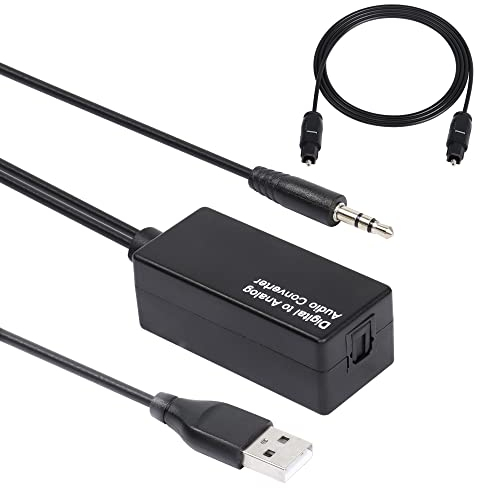 CERRXIAN Convertitore audio digitale da fibra ottica a 3,5 mm, da fibra ottica a 3,5 mm, decoder DAC alimentato tramite USB con cavo Toslink