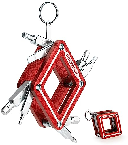 ROCKBROS Multi Outil 8 en 1, Outils Multifonctions Mini, Kit de Réparation de Poche Kit Outils Cycliste pour Vélo VTT, Rouge