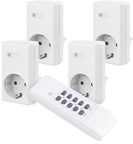 Perfect Funksteckdosen Set, 4x Funksteckdose, 1x Funkfernbedienung, Indoor, 220-240V - 50 Hz, 1100 Watt, 30m Reichweite, weiß