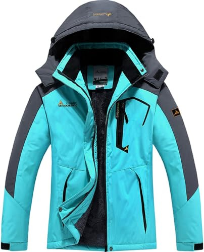 BenBoy Donna Giacca da Sci Impermeabile Giacca invernale Antivento Cappotto con Pile Caldo con Cappuccio Escursionismo Montagna Cappotto da Snowboard CFY813W-Blue-XS
