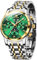 OUPINKE Herrenuhr Automatik Mechanische Armbanduhr Grün Zifferblatt mit Mondphase Wasserdicht Luminous Tag Datum Zweifarbige Edelstahlarmband