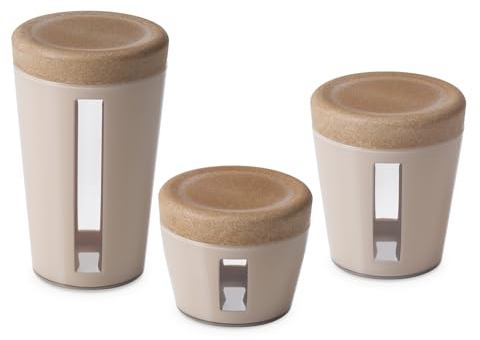 OMADA Design - Set di barattoli in 3 Dimensioni - Contenitori in plastica e Legno con Coperchio per freschezza Alimenti - Made in Italy - Linea Ecoliving